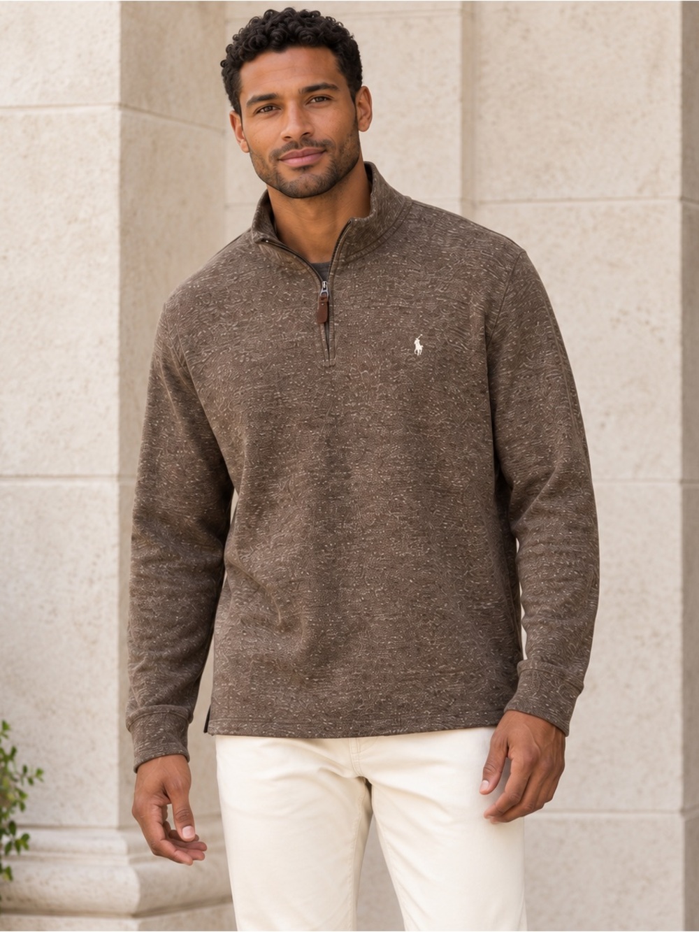 Polo Ralph Lauren Estate Rib 1/4 Zip Pullover Brown Cotton Men’s XXL Pony